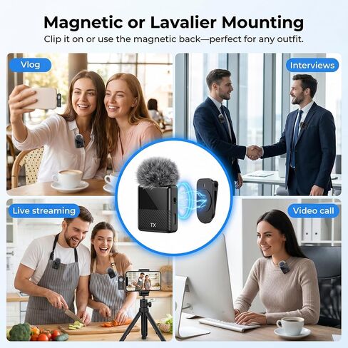 ميكروفون DORNLAT اللاسلكي Lavalier، 3 في 1 ميكروفون على شكل طية صدر السترة لأجهزة iPhone/Android/الكاميرا، إلغاء الضوضاء، ميكروفون صغير الحجم صغير الحجم لمدونات الفيديو، YouTube، TikTok، البث المباشر، تسجيل المقابلة in Kuwait