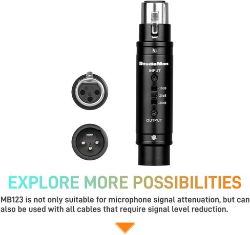 وسادة مخفف ميكروفون StudioMan MB123 XLR، -10/-20/-30 ديسيبل مخفض إشارة ميكروفون قابل للتعديل، مخفف صوت مدمج للتسجيل، متوافق مع الميكروفونات الديناميكية والمكثفة in Kuwait