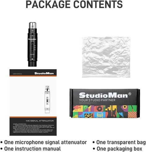 وسادة مخفف ميكروفون StudioMan MB123 XLR، -10/-20/-30 ديسيبل مخفض إشارة ميكروفون قابل للتعديل، مخفف صوت مدمج للتسجيل، متوافق مع الميكروفونات الديناميكية والمكثفة in Kuwait