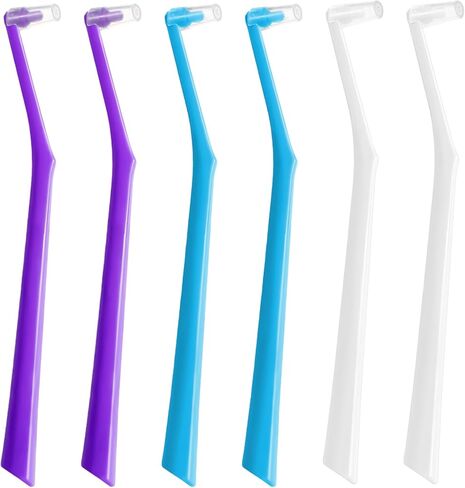6 Pack Angled End-Tuft Toothbrushes with Covers for Orthodontic Wisdom Teeth Care, Small Head Single Tuft Dental Brush for Plaque Removal, Braces, Interdental Cleaning, Soft Bristles for Oral Care in Kuwait