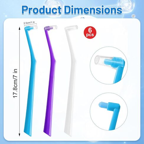 6 Pack Angled End-Tuft Toothbrushes with Covers for Orthodontic Wisdom Teeth Care, Small Head Single Tuft Dental Brush for Plaque Removal, Braces, Interdental Cleaning, Soft Bristles for Oral Care in Kuwait