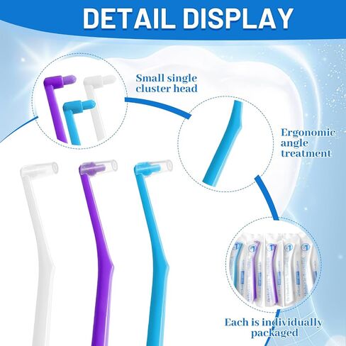 6 Pack Angled End-Tuft Toothbrushes with Covers for Orthodontic Wisdom Teeth Care, Small Head Single Tuft Dental Brush for Plaque Removal, Braces, Interdental Cleaning, Soft Bristles for Oral Care in Kuwait