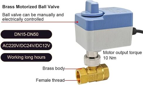 صمام كروي نحاسي بمحرك مع وظيفة التبديل اليدوي 2-way Grade 10Nm AC/DC 12V/24V/220V 1 قطعة(AC220V_CR02) in Kuwait