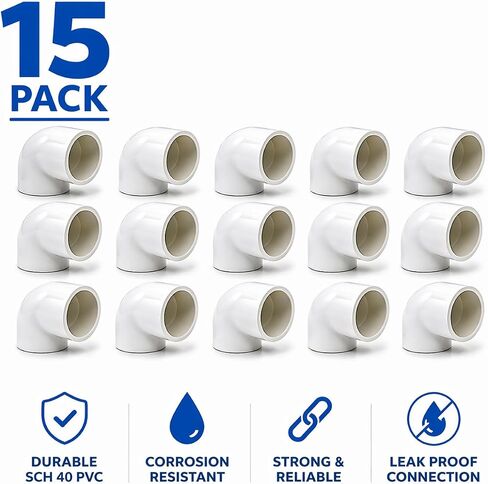 1 بوصة كوع PVC 90 درجة SCH 40 Slip x Slip 15 Pack | تركيبات السباكة الثقيلة in Kuwait