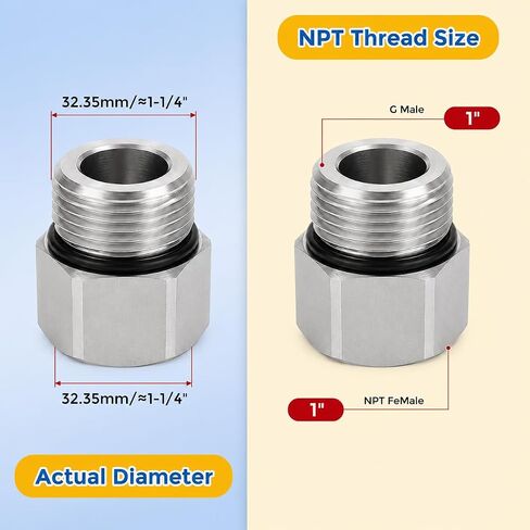 2 حزمة 304 تجهيزات أنابيب الفولاذ المقاوم للصدأ 1 "G الموضوع ذكر × 1" NPT موضوع أنثى الأنابيب المناسب محول، G إلى NPT محول in Kuwait
