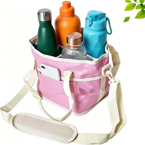 Family Size 4 Compartment Drink Bag, Insulated Multiple Tumbler Holder Caddy with Adjustable Strap, No-Spill Reusable Beverage Carrier for Hiking, Walking, Sports, Travel in Kuwait