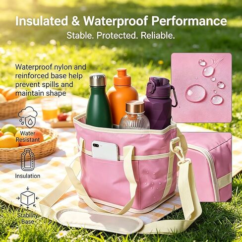 Family Size 4 Compartment Drink Bag, Insulated Multiple Tumbler Holder Caddy with Adjustable Strap, No-Spill Reusable Beverage Carrier for Hiking, Walking, Sports, Travel in Kuwait