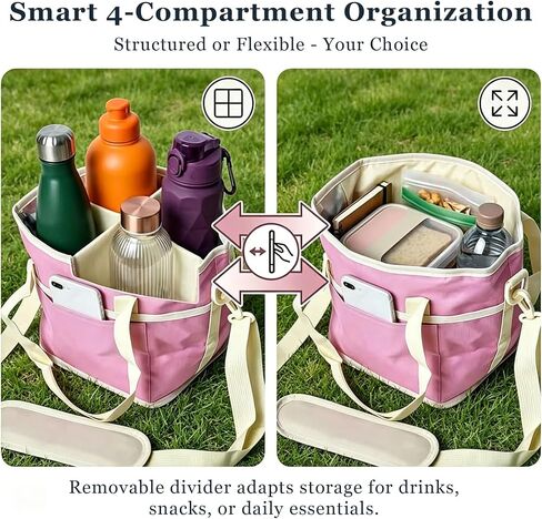 Family Size 4 Compartment Drink Bag, Insulated Multiple Tumbler Holder Caddy with Adjustable Strap, No-Spill Reusable Beverage Carrier for Hiking, Walking, Sports, Travel in Kuwait