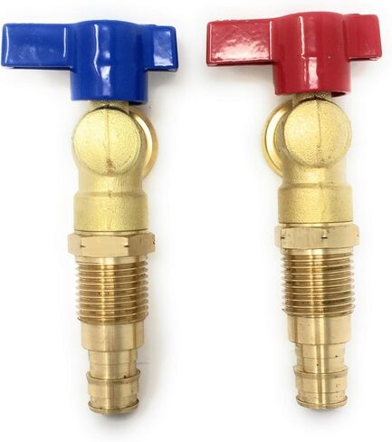 Washing Machine Valve, Brass 1/2" F1960 PEX Inlet x 3/4" MHT Outlet, Quarter Turn Shutoff, Red and Blue Handle for Hot-and-Cold water inlet. for PEX Tubing Water Distribution Systems. in Kuwait
