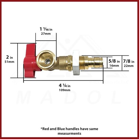 Washing Machine Valve, Brass 1/2" F1960 PEX Inlet x 3/4" MHT Outlet, Quarter Turn Shutoff, Red and Blue Handle for Hot-and-Cold water inlet. for PEX Tubing Water Distribution Systems. in Kuwait