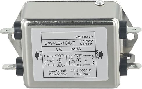 مرشح الطاقة ذو القسم المزدوج CW4L220AT 0 5 ميجا هرتز لفرق التردد، توهين التوقف 80 ديسيبل، تصنيف الجهد 115/250 فولت تيار متردد (CW4L2-10A-T) in Kuwait