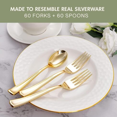 Gold Disposable Cutlery Set, Gold Forks + Spoons, (120 Count), Disposable Silverware assortment in Saudi Arabia