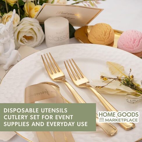 Gold Disposable Cutlery Set, Gold Forks + Spoons, (120 Count), Disposable Silverware assortment in Saudi Arabia