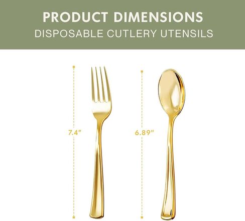 Gold Disposable Cutlery Set, Gold Forks + Spoons, (120 Count), Disposable Silverware assortment in Saudi Arabia