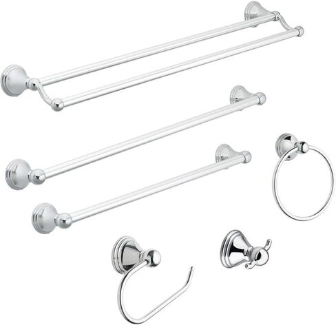 Moen DN8486CH مجموعة بريستون حلقة مناشف اليد للحمام، كروم مصقول ومجموعة Moen DN8408CH حامل ورق التواليت من مجموعة بريستون، كروم in Kuwait