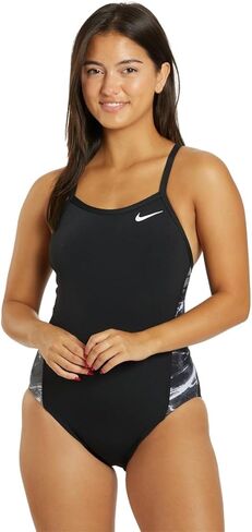 بدلة سباحة نسائية من Nike Hydrastrong Multi Print Splice Racerback قطعة واحدة، أسود، 38 in Kuwait