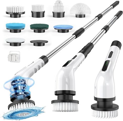 Electric Spin Scrubber for Cleaning Bathroom, Shower Scrubber Cordless Cleaning Brush with IPX7 Waterproof & 3 Speed, 9 Brush Heads, Bathroom Cleaning Supplies for Shower Tub Kitchen Tile Toilet Floor in Saudi Arabia