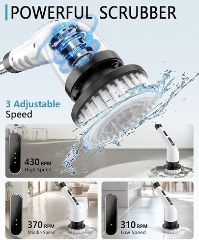 Electric Spin Scrubber for Cleaning Bathroom, Shower Scrubber Cordless Cleaning Brush with IPX7 Waterproof & 3 Speed, 9 Brush Heads, Bathroom Cleaning Supplies for Shower Tub Kitchen Tile Toilet Floor in Saudi Arabia