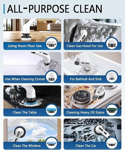 Electric Spin Scrubber for Cleaning Bathroom, Shower Scrubber Cordless Cleaning Brush with IPX7 Waterproof & 3 Speed, 9 Brush Heads, Bathroom Cleaning Supplies for Shower Tub Kitchen Tile Toilet Floor in Saudi Arabia