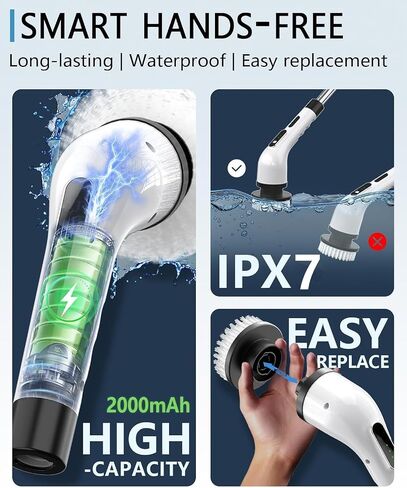 Electric Spin Scrubber for Cleaning Bathroom, Shower Scrubber Cordless Cleaning Brush with IPX7 Waterproof & 3 Speed, 9 Brush Heads, Bathroom Cleaning Supplies for Shower Tub Kitchen Tile Toilet Floor in Saudi Arabia