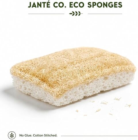Natural Loofah Dish Sponges by Janté Co. (6-Pack) - Kitchen Sponges | Authentic Natural Loofah - Cotton Stitched - No Synthetic Glue - Air Dry Design - FSC Sourced Cellulose in Kuwait