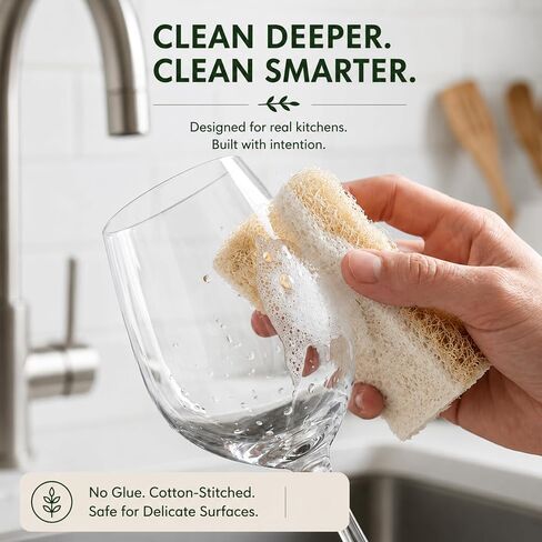 Natural Loofah Dish Sponges by Janté Co. (6-Pack) - Kitchen Sponges | Authentic Natural Loofah - Cotton Stitched - No Synthetic Glue - Air Dry Design - FSC Sourced Cellulose in Kuwait