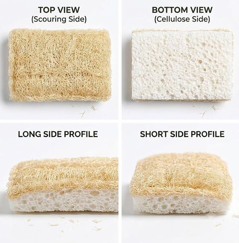 Natural Loofah Dish Sponges by Janté Co. (6-Pack) - Kitchen Sponges | Authentic Natural Loofah - Cotton Stitched - No Synthetic Glue - Air Dry Design - FSC Sourced Cellulose in Kuwait