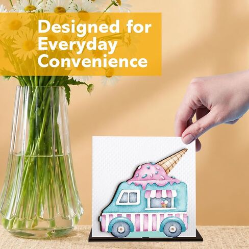 Summer Ice Cream Napkin Holder for Table Decor Cute Ice Cream Truck Wooden Napkin Holder Decorations for Home Kitchen Dining Room in Kuwait