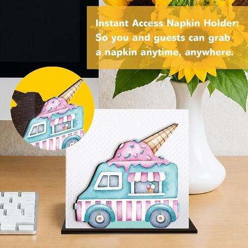 Summer Ice Cream Napkin Holder for Table Decor Cute Ice Cream Truck Wooden Napkin Holder Decorations for Home Kitchen Dining Room in Kuwait