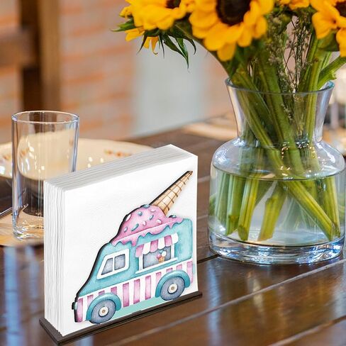 Summer Ice Cream Napkin Holder for Table Decor Cute Ice Cream Truck Wooden Napkin Holder Decorations for Home Kitchen Dining Room in Kuwait