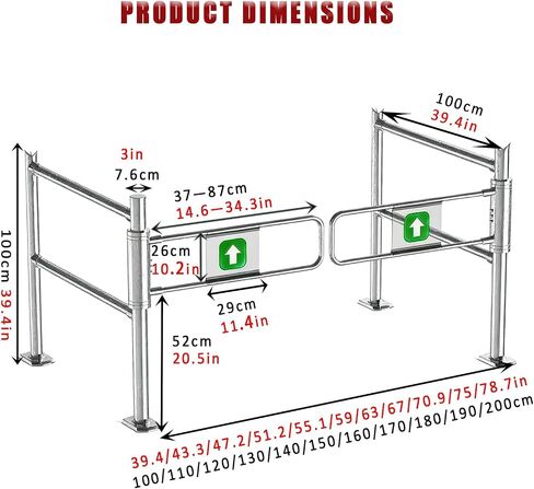 Automatic Swing Gate for Market EntrancesSelfClosing OneWay Safety Door Stainless Steel Industrial Entrance Device Durable Fence with Post Mount, 190cm/75in in Kuwait