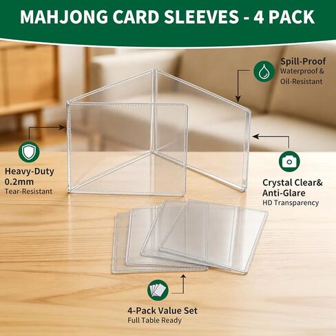 2026 Mah-Jong Card Sleeves, Clear Plastic Protective Cover Holder, Fit for Large Print 6 1/8" x 4 3/4" Card Protector Set, 4 Pack in Kuwait
