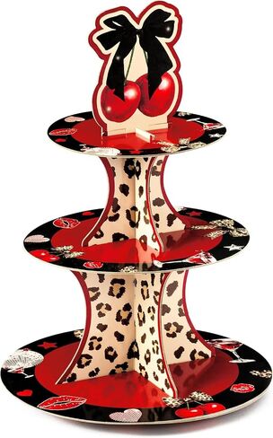 Haooryx Strawberry Cupcake Stand - 3 Tier Berry Sweet Red Plaid Cupcake Tower Cardboard Dessert Holder Pastry Platter for Baby Shower Girls Birthday Spring Summer Holiday Party Table Decoration Supply in Kuwait