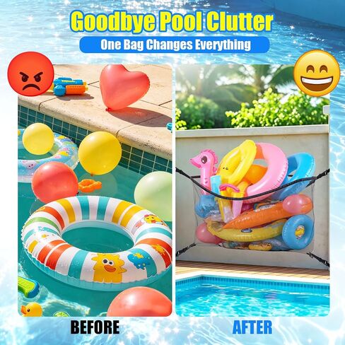Extra Large Pool Float Storage Net 59"x33.5" – Hanging Mesh Bag for Fence, Pool Toy Organizer for Noodles Floats Balls Inflatables, Above Ground Poolside Storage with Adjustable Straps - Black in Kuwait