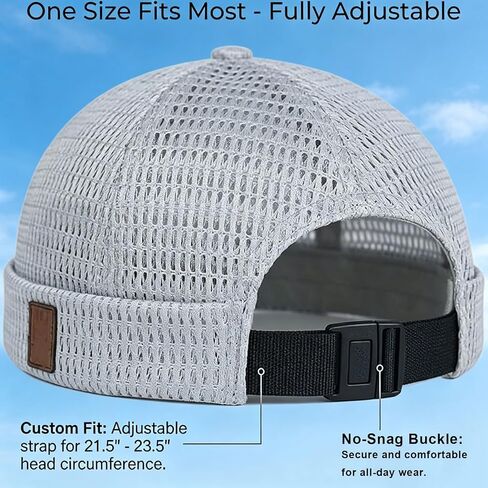 Mens Mesh Brimless Cap,Summer Skullcap Docker Beanie Hat, Summer Mesh Docker Beanie, Adjustable Hip-Hop Hat(2PCS,Black and Navy Blue) in Kuwait