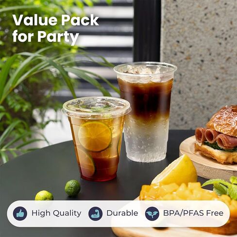 Fit Meal Prep 200 Pack 16 oz Plastic Iced Coffee Cups with Flat Lids and Clear Straws, Disposable Clear Cup, BPA Free Cup for Party, Smoothie, Cold Drinks, Juice, Milkshake, Bubble Boba, Tea in Saudi Arabia