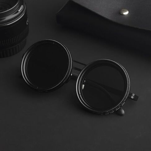 Adjustable Polarized Sunglasses with 9 Tint Levels, Round Frame, UV400 Protection, ND Filter Lenses, Non-Slip Design for Sports, Driving, Daily Use in Kuwait