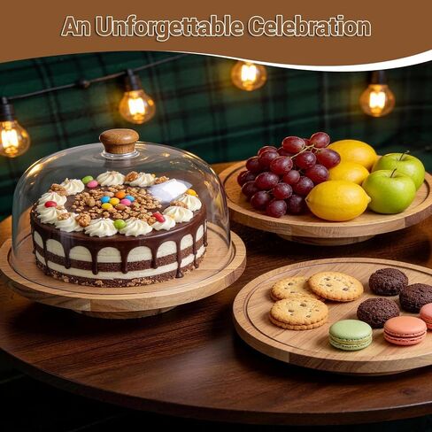 Acacia Wood Cake Stand with Lid, 12in Wooden Cake Stand with Acrylic Dome, Cake Display Stand with Acrylic Dome for Baking, Wedding, Kitchen, Birthday, Parties(Not Glass) in Kuwait