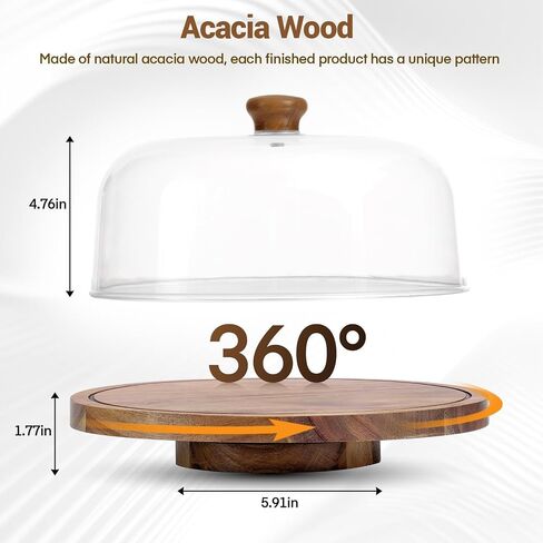 Acacia Wood Cake Stand with Lid, 12in Wooden Cake Stand with Acrylic Dome, Cake Display Stand with Acrylic Dome for Baking, Wedding, Kitchen, Birthday, Parties(Not Glass) in Kuwait