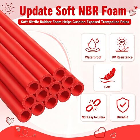 Luxiv 12 Pack Red Trampoline Pole Sleeve Covers 35.4 x 1.26 inches, Upgraded NBR Foam Tubes for Trampoline Safety Net Poles, Soft Replacement Padding for Outdoor Trampolines Enclosure Poles in Kuwait