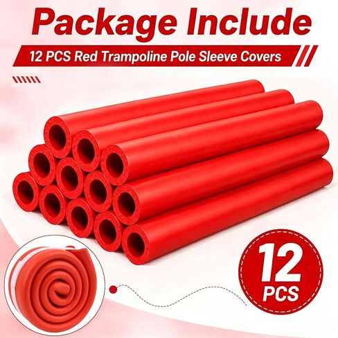 Luxiv 12 Pack Red Trampoline Pole Sleeve Covers 35.4 x 1.26 inches, Upgraded NBR Foam Tubes for Trampoline Safety Net Poles, Soft Replacement Padding for Outdoor Trampolines Enclosure Poles in Kuwait