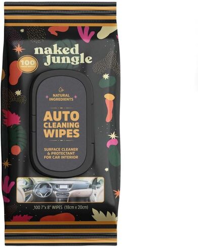 مناديل تنظيف أوتوماتيكية من Naked Jungle - مناديل تنظيف داخلية للسيارة، تزيل الأوساخ والشحوم والأوساخ، رائحة الحمضيات الخفيفة، عدد 100 (7 × 8 بوصة) in Kuwait