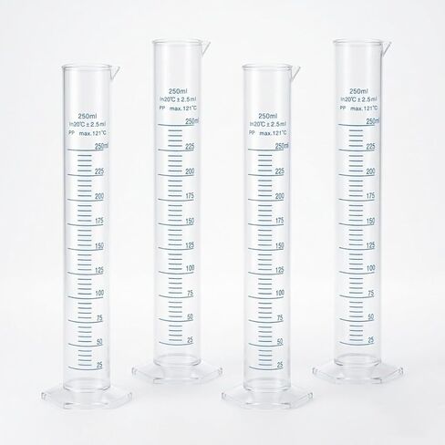 4 Pack Plastic Graduated Cylinder 250ml, Shatterproof Polypropylene Measuring Cylinder Set with Clear Dual Scales, Stable Hexagonal Base and Pour Spout for Home DIY, Crafts, Oils & Fluid Mixing in Kuwait