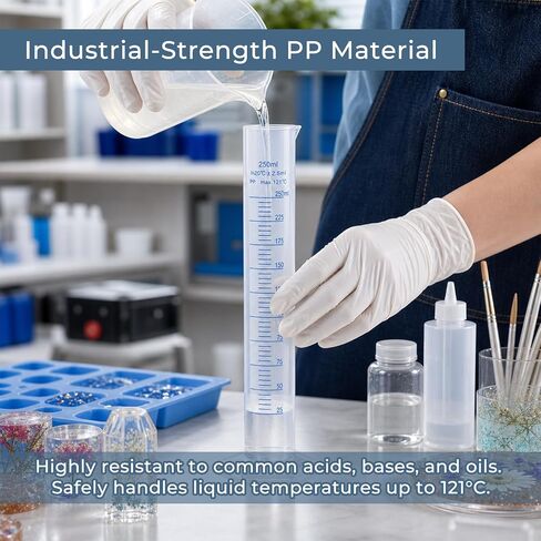 4 Pack Plastic Graduated Cylinder 250ml, Shatterproof Polypropylene Measuring Cylinder Set with Clear Dual Scales, Stable Hexagonal Base and Pour Spout for Home DIY, Crafts, Oils & Fluid Mixing in Kuwait