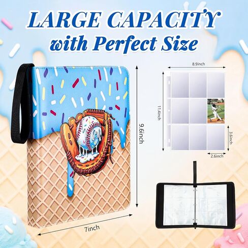 900 Pockets Ice Cream Drip Baseball Card Binder Baseball Trading Card Sleeves Portable Football Collector Cardholder Album Protectors Gifts for Girls Boys Sports Game Supplies in Kuwait