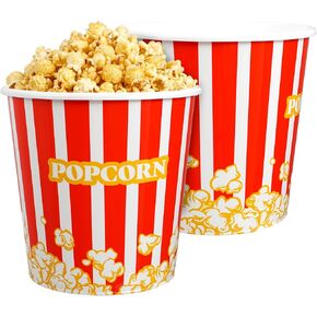 Hampton Distribution Plastic Popcorn Bowl, 2 Pack Reusable Popcorn Bucket for Movie Night, Round Red & White Snack Bowl, 7" x 7" x 6.6" in Saudi Arabia
