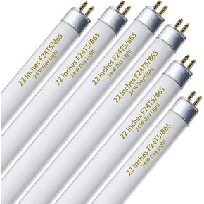 F24T5/865 6 Pack 22 Inch T5 Fluorescent Grow Light Bulbs, 24W 6500K Full Spectrum, 2000 Lumens, High Output (HO) Bulbs for Indoor Plants, Seedlings, Veg Growing, Sunlight White, Energy Efficient in Saudi Arabia