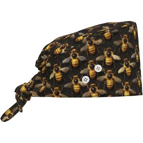 Realistic Black Gold Bee Print Scrub Caps Women Men, Adjustable Nurse Cap Surgical Caps Scrub Hats for Women Men, Working Cap with Buttons for Hanging Face Masks in Kuwait