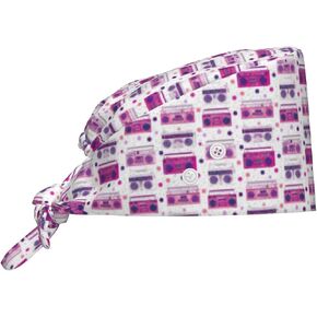 Retro Boombox Pink Print Scrub Caps Women Men, Adjustable Nurse Cap Surgical Caps Scrub Hats for Women Men, Working Cap with Buttons for Hanging Face Masks in Kuwait