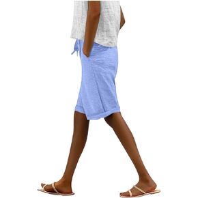 Comfy Bermuda Shorts for Women Knee Length High Waisted Casual Shorts Summer Workout Short Pants with Pockets in Kuwait